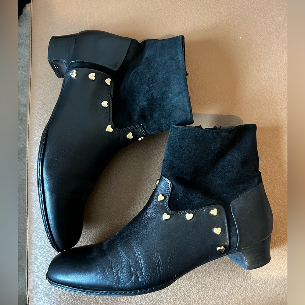 Love Moschino Leather Booties Gold Heart Studs